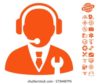 Service Manager icon with bonus flying drone service pictograms. Vector illustration style is flat iconic symbols on white background.