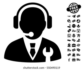 Service Manager icon with free bonus pictures. Vector illustration style is flat iconic symbols, black color, white background.