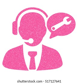 Service Manager Message grainy textured icon for overlay watermark stamps. Flat symbol with unclean texture. Dotted vector pink ink rubber seal stamp with grunge design on a white background.