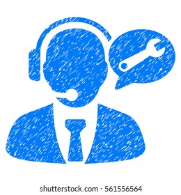 Service Manager Message grainy textured icon for overlay watermark stamps. Flat symbol with dirty texture. Dotted vector blue ink rubber seal stamp with grunge design on a white background.