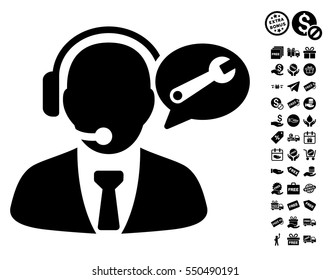 Service Manager Message icon with free bonus pictures. Vector illustration style is flat iconic symbols, black color, white background.
