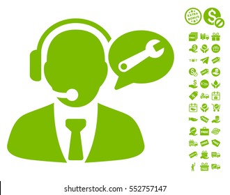 Service Manager Message icon with free bonus symbols. Vector illustration style is flat iconic symbols, eco green color, white background.