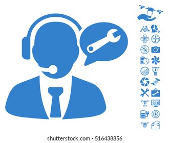 Service Manager Message pictograph with bonus quad copter service icon set. Vector illustration style is flat iconic symbols on white background.