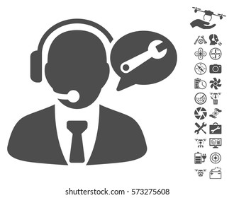 Service Manager Message pictograph with bonus uav service pictograms. Vector illustration style is flat iconic symbols on white background.