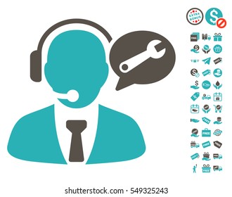 Service Manager Message pictograph with free bonus icon set. Vector illustration style is flat iconic symbols, grey and cyan colors, white background.