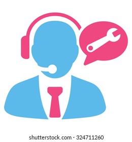 Service Manager Message vector icon. Style is bicolor flat symbol, pink and blue colors, rounded angles, white background.