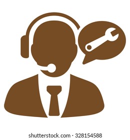 Service Manager Message vector icon. Style is flat symbol, brown color, rounded angles, white background.