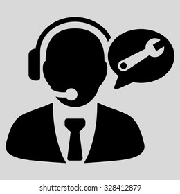 Service Manager Message vector icon. Style is flat symbol, black color, rounded angles, light gray background.