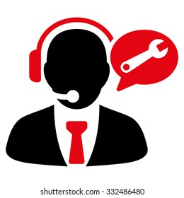 Service Manager Message vector icon. Style is bicolor flat symbol, intensive red and black colors, rounded angles, white background.