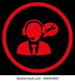 Service Manager Message vector icon. Image style is a flat icon symbol inside a circle, red color, black background.