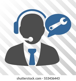 Service Manager Message vector pictogram. Illustration style is flat iconic bicolor cobalt and gray symbol on a hatch transparent background.