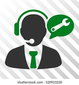 Service Manager Message vector pictograph. Illustration style is flat iconic bicolor green and gray symbol on a hatch transparent background.