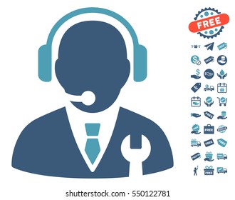 Service Manager pictograph with free bonus icon set. Vector illustration style is flat iconic symbols, cyan and blue colors, white background.