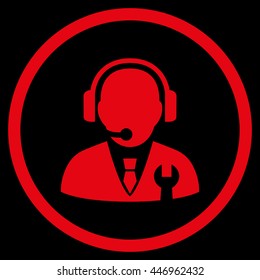 Service Manager vector icon. Image style is a flat icon symbol inside a circle, red color, black background.