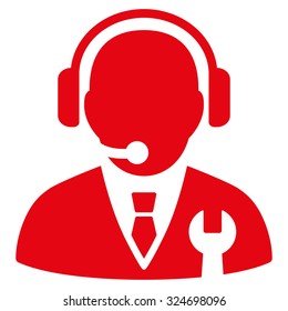 Service Manager vector icon. Style is flat symbol, red color, rounded angles, white background.