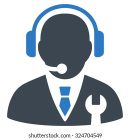 Service Manager vector icon. Style is bicolor flat symbol, smooth blue colors, rounded angles, white background.