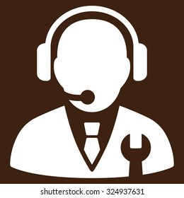 Service Manager vector icon. Style is flat symbol, white color, rounded angles, brown background.