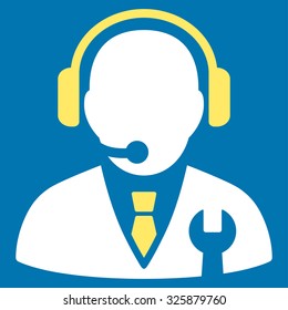 Service Manager vector icon. Style is bicolor flat symbol, yellow and white colors, rounded angles, blue background.