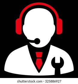 Service Manager vector icon. Style is bicolor flat symbol, red and white colors, rounded angles, black background.