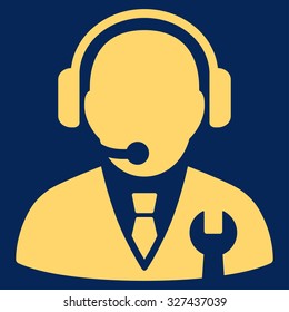 Service Manager vector icon. Style is flat symbol, yellow color, rounded angles, blue background.