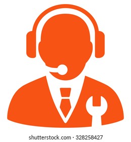 Service Manager vector icon. Style is flat symbol, orange color, rounded angles, white background.