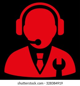 Service Manager vector icon. Style is flat symbol, red color, rounded angles, black background.