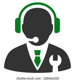 Service Manager vector icon. Style is bicolor flat symbol, green and gray colors, rounded angles, white background.