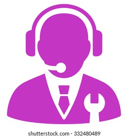 Service Manager vector icon. Style is flat symbol, violet color, rounded angles, white background.