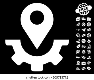 Service Map Marker icon with free bonus pictograph collection. Vector illustration style is flat iconic symbols, white color, black background.