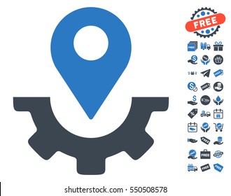 Service Map Marker icon with free bonus icon set. Vector illustration style is flat iconic symbols, smooth blue colors, white background.