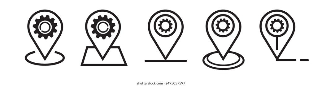 Icono de marcador de mapa de servicio. Ilustración de diseño de Vector de línea de icono de ubicación de servicio