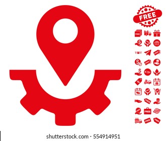 Service Map Marker pictograph with free bonus symbols. Vector illustration style is flat iconic symbols, red color, white background.