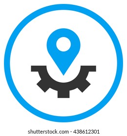 Service Map Marker vector bicolor icon. Image style is a flat icon symbol inside a circle, blue and gray colors, white background.
