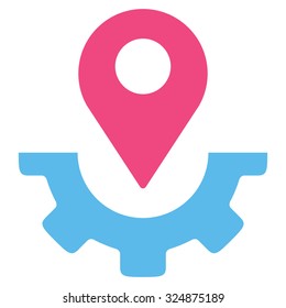Service Map Marker vector icon. Style is bicolor flat symbol, pink and blue colors, rounded angles, white background.