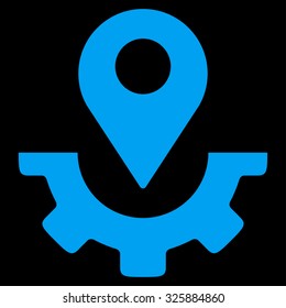 Service Map Marker vector icon. Style is flat symbol, blue color, rounded angles, black background.