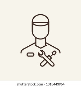 Service master line icon. Spanner, wrench and engineer on white background. IT support concept. Vector illustration can be used for topics like technology, gadget, repairmen