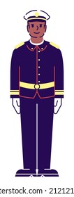 Service member semi flat RGB color vector illustration. Job position. Male marine officer wearing uniform isolated cartoon character on white background