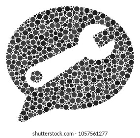Service Message composition of round dots in different sizes and color tints. Dots are composed into service message vector composition. Vector design concept.