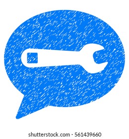 Service Message grainy textured icon for overlay watermark stamps. Flat symbol with dust texture. Dotted vector blue ink rubber seal stamp with grunge design on a white background.
