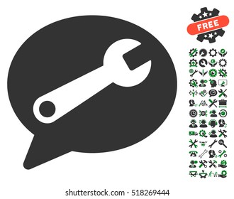 Service Message icon with bonus tools clip art. Vector illustration style is flat iconic green and gray symbols on white background.