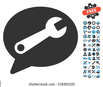 Service Message icon with bonus tools pictograms. Vector illustration style is flat iconic blue and gray symbols on white background.
