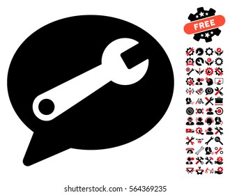 Service Message icon with bonus tools design elements. Vector illustration style is flat iconic intensive red and black symbols on white background.