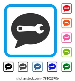 Service Message icon. Flat gray iconic symbol inside a light blue rounded squared frame. Black, gray, green, blue, red, orange color variants of Service Message vector.
