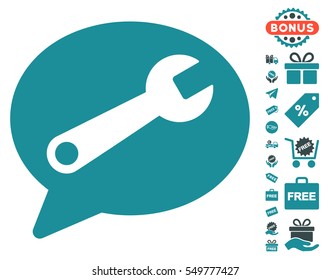 Service Message icon with free bonus graphic icons. Vector illustration style is flat iconic symbols, soft blue colors, white background.