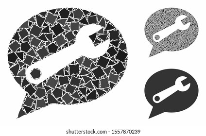 Service message mosaic of tremulant elements in different sizes and color tones, based on service message icon. Vector bumpy elements are united into mosaic.