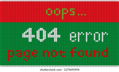 Service message on the web site. Error 404, page not found. Text and background in the form of a knitted scarf.