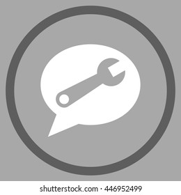 Service Message vector bicolor icon. Image style is a flat icon symbol inside a circle, dark gray and white colors, silver background.