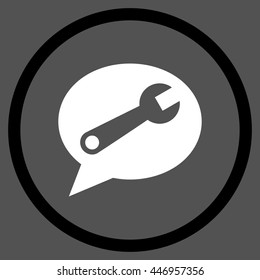 Service Message vector bicolor icon. Image style is a flat icon symbol inside a circle, black and white colors, gray background.