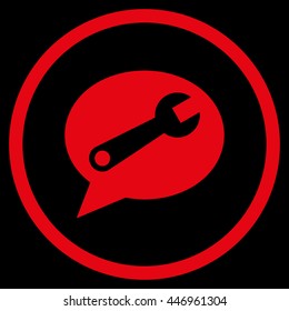 Service Message vector icon. Image style is a flat icon symbol inside a circle, red color, black background.