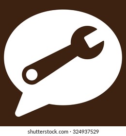 Service Message vector icon. Style is flat symbol, white color, rounded angles, brown background.